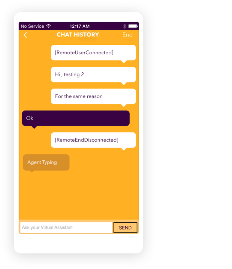 Kaisto app screenshot — Virtual Assistant Chat History